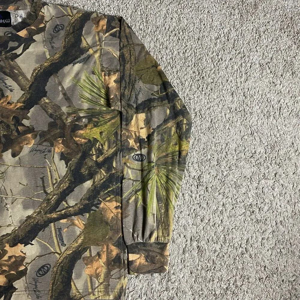 Vintage Wohali Outdoors Forest Camo Print T-shirt Size XL Hunting Fishing